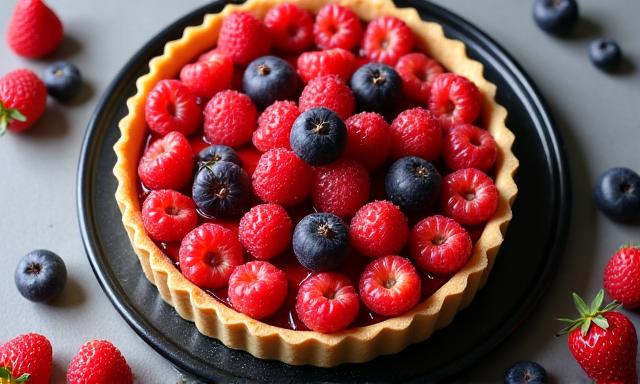 Délicieuse tarte aux fruits fraîchement sortie du four.